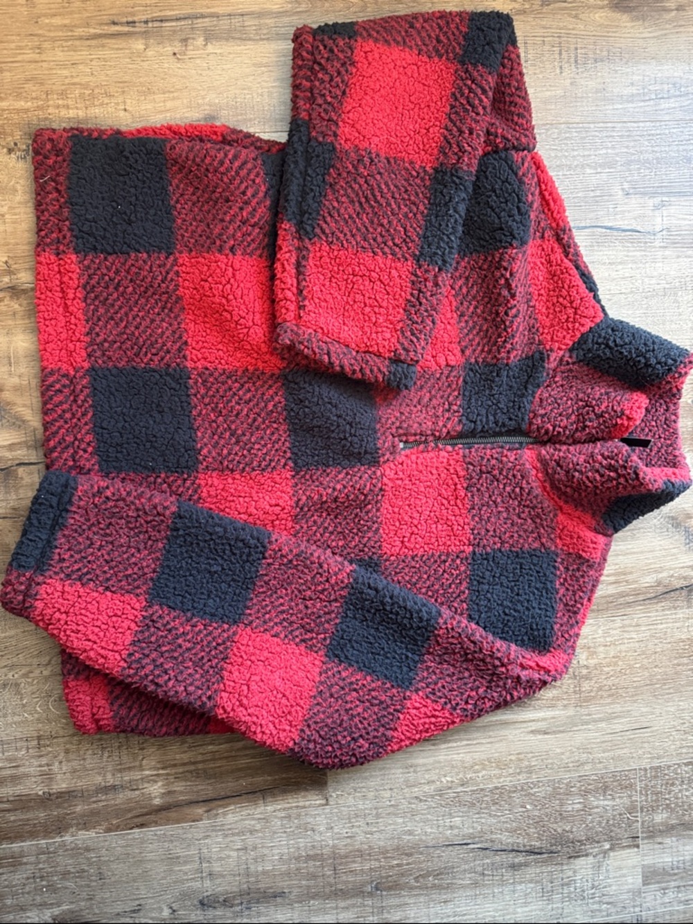 Women’s Red & Black Buffalo Plaid Teddy Jacket